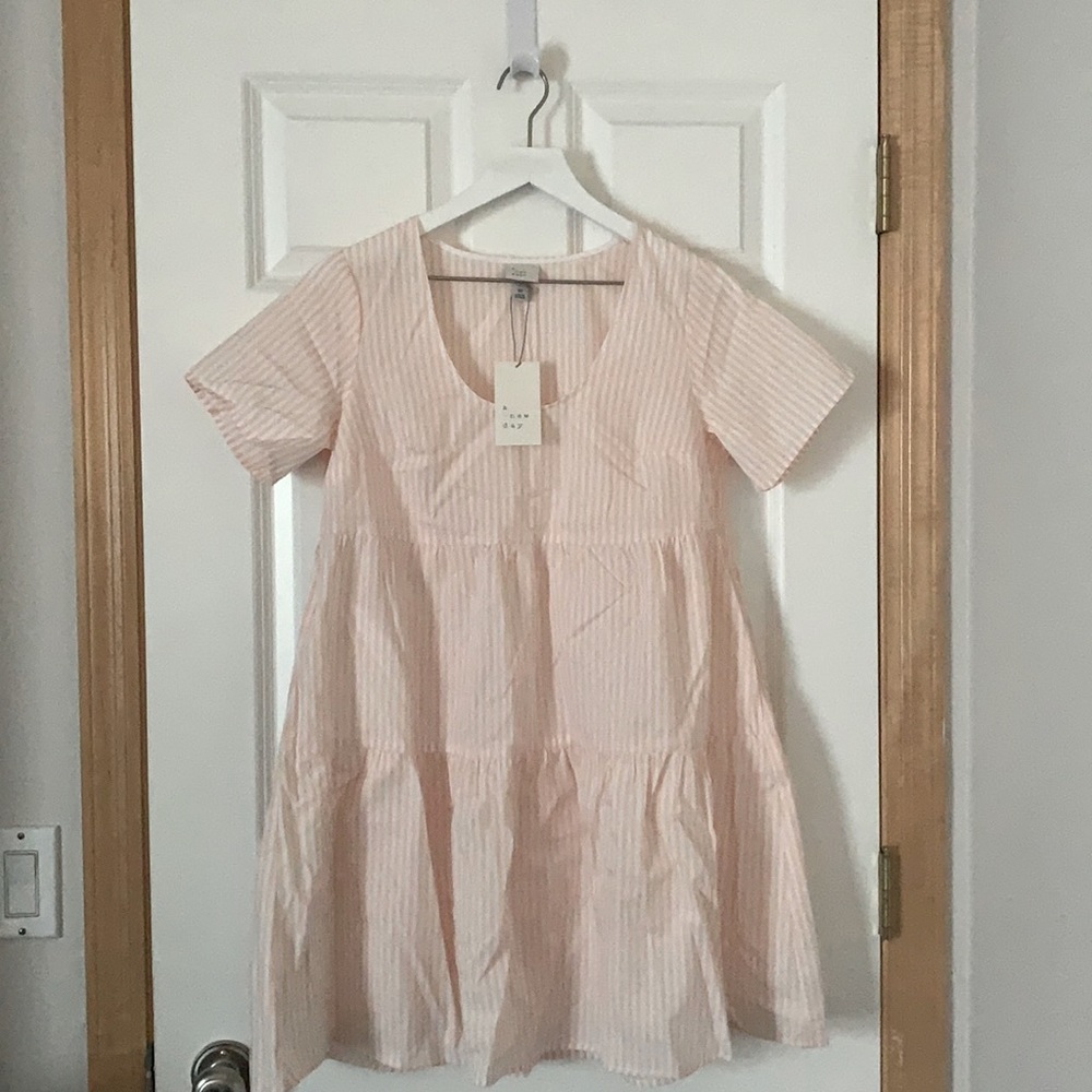 Pink and white striped babydoll dress